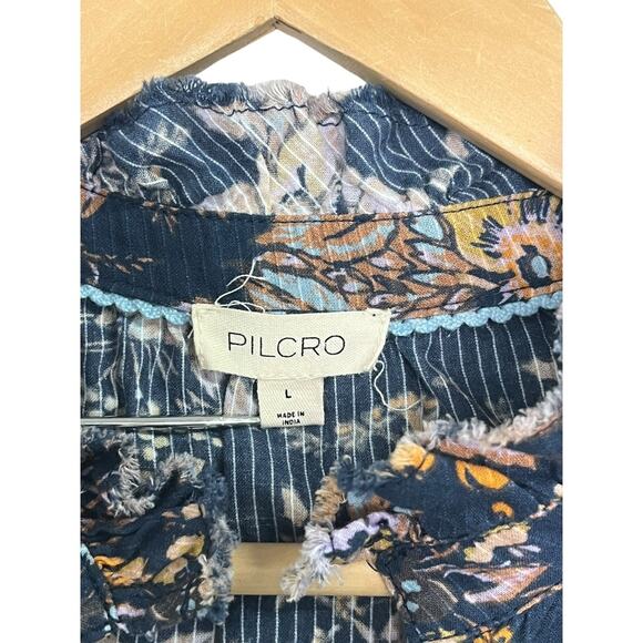 Anthropologie Pilcro Top Womens Large Blue Cottagecore Floral Sheer Peasant Boho - Picture 3 of 11